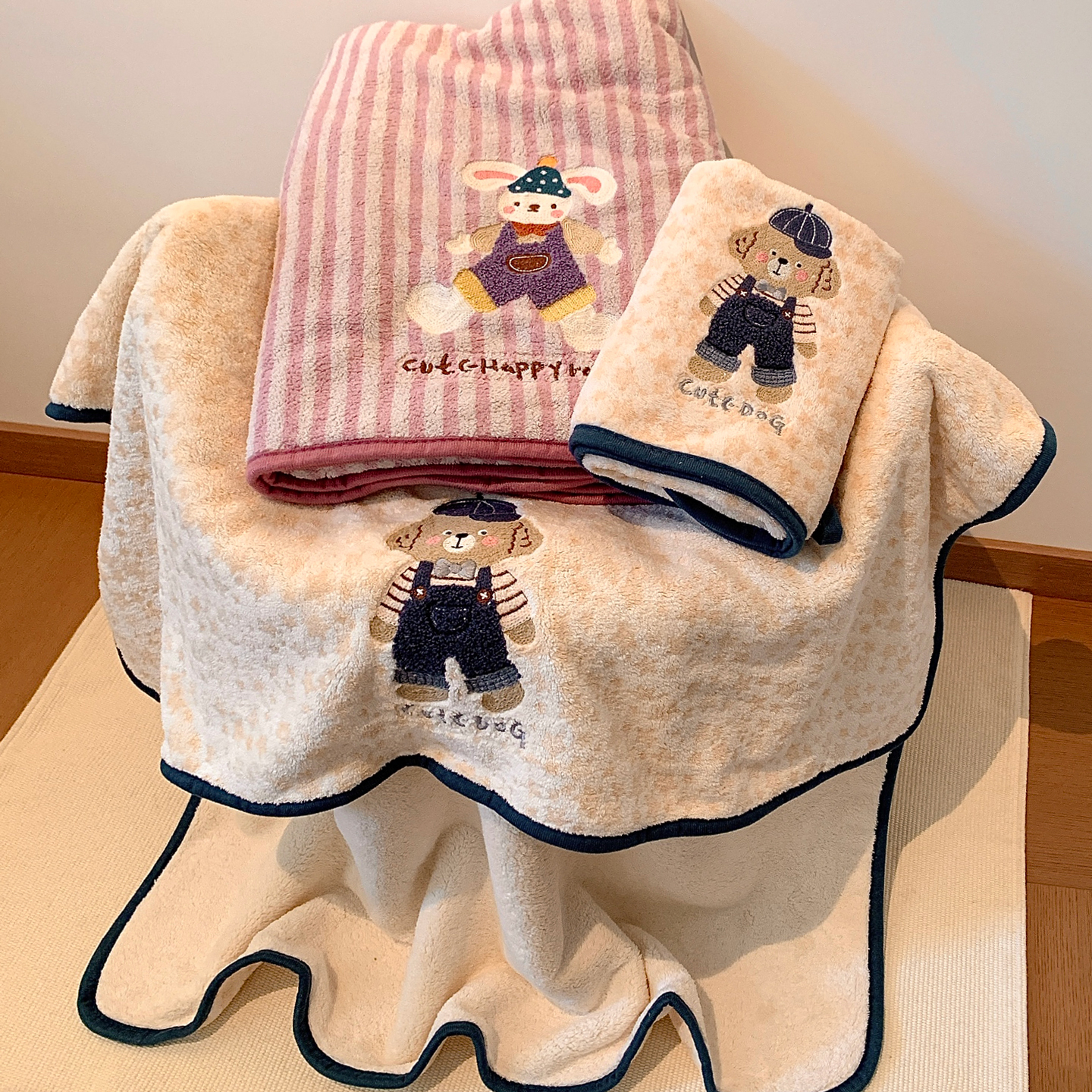 可爱小熊兔子加厚珊瑚绒浴巾吸水