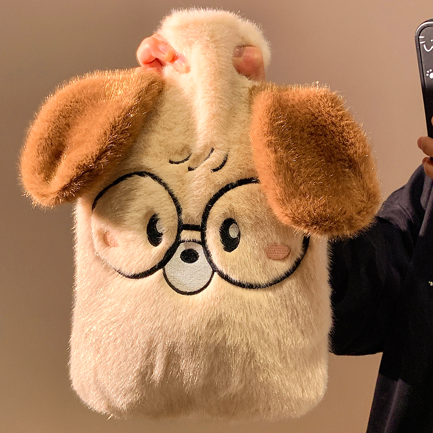 可爱眼镜小狗毛绒注水热水袋大号