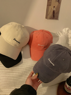 橙色橘色鸭舌帽女夏ins潮牌韩版显脸小众设计感棒球帽子男大头围