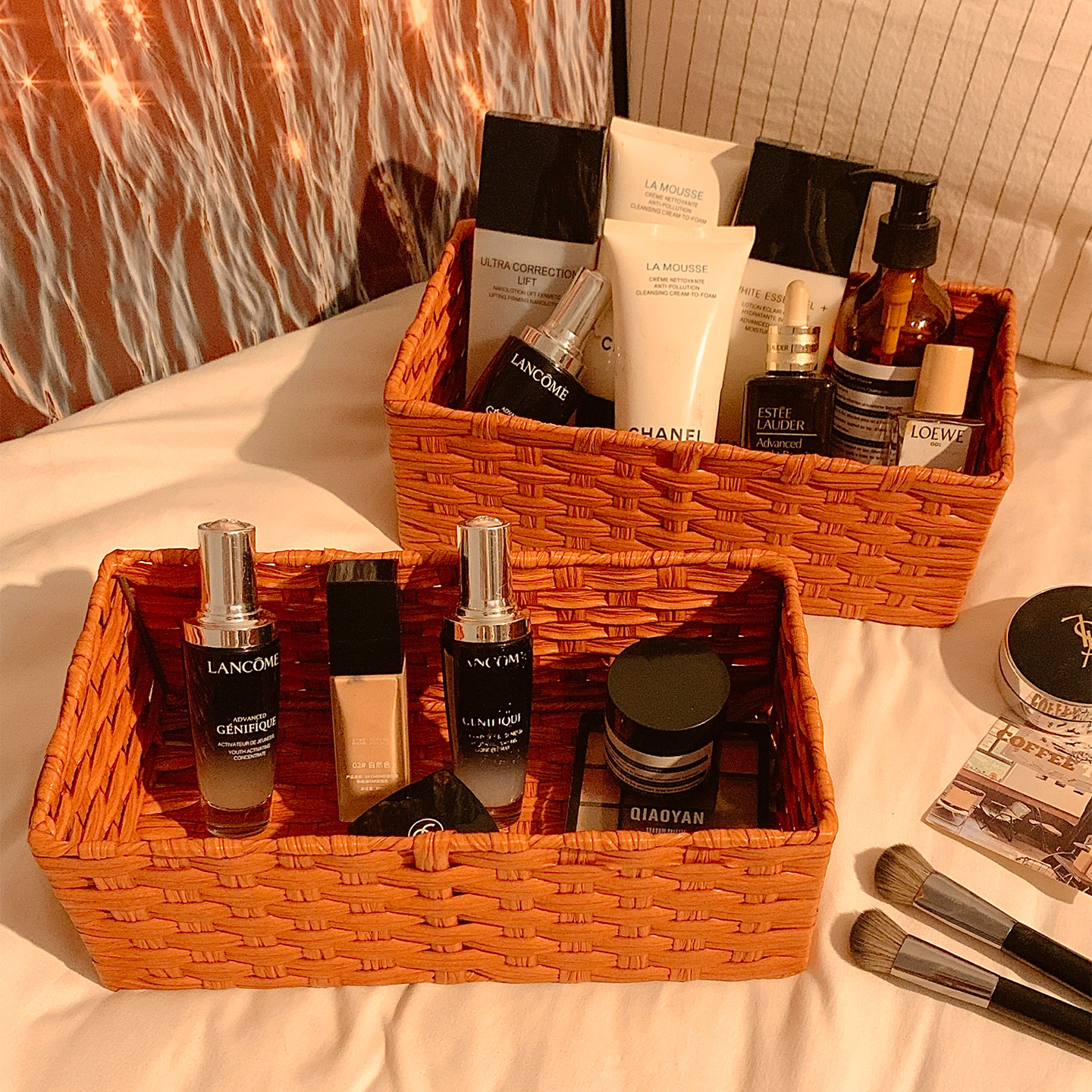 仿藤编桌面收纳盒化妆品杂物筐