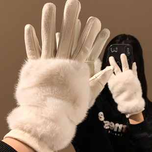 多戴法德绒手套女士冬季2025新款毛绒加厚保暖防寒骑车分指可触屏