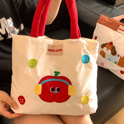 可爱刺绣单肩手提包夏天日常通勤百搭大容量包包女高颜值托特包