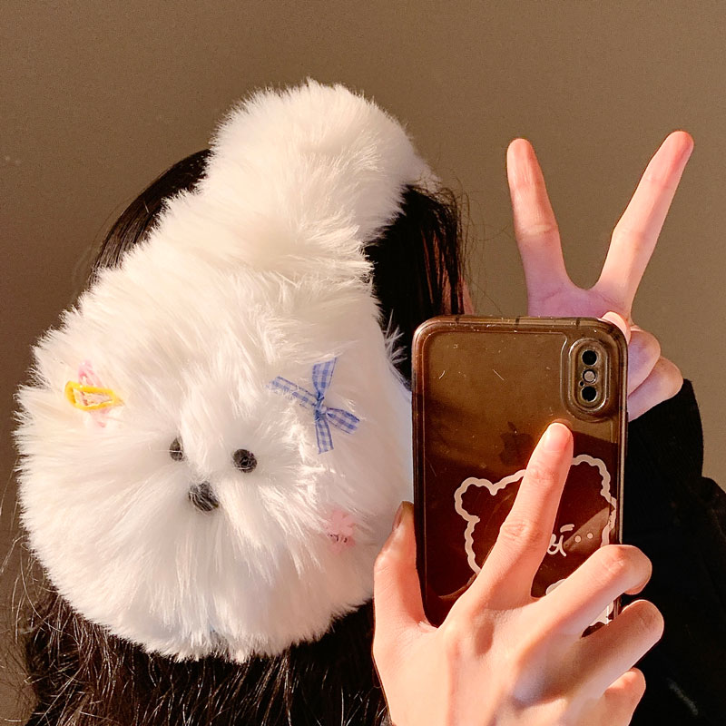 可爱蝴蝶结发卡小狗毛绒耳罩