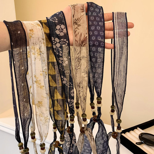 田园风碎花长条丝巾女春夏薄款