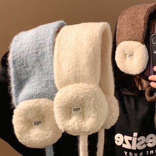 毛绒针织系带耳罩女冬季加厚保暖防风护耳骑行户外耳捂子耳套耳包