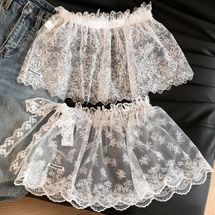 法式 泡泡纱白色蕾丝屁帘女春夏叠穿高级感打底裙半身裙短裙配饰品