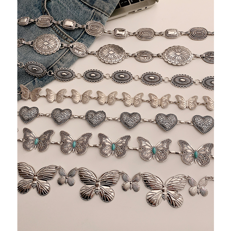 银色金属蝴蝶腰链女装饰腰带