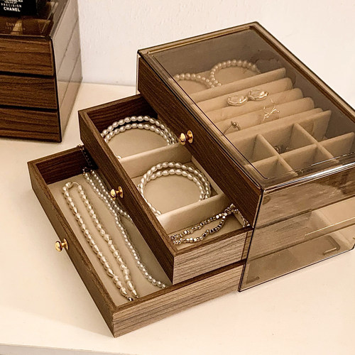 大容量胡桃木首饰盒手饰品收纳盒
