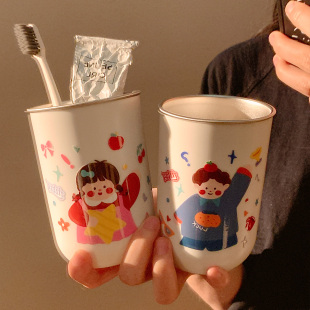可爱情侣不锈钢漱口杯家用抗菌防霉刷牙杯子洗漱杯情侣牙具牙缸