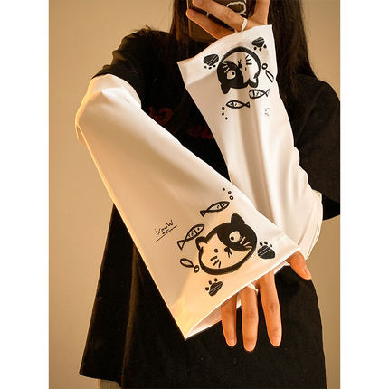 可爱宽松冰袖女款夏季防紫外线冰丝防晒袖套学生2025新款骑行大码