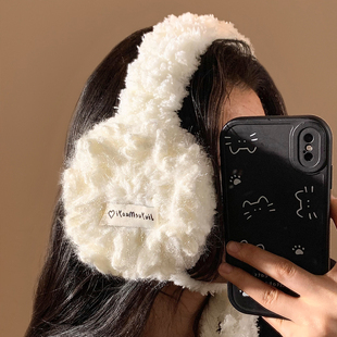 白色雪花毛绒针织系带耳罩女冬季保暖防风户外骑行护耳套耳包耳暖