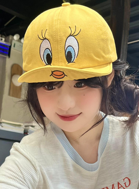 韩国崔弟翠儿翻檐鸭舌帽子女可爱显脸小黄色小黄鸭棒球帽2025新款