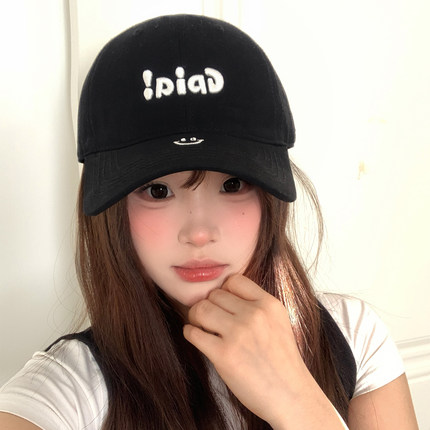 韩系刺绣百搭黑色棒球帽女春夏大头围显脸小遮阳鸭舌帽子情侣学生