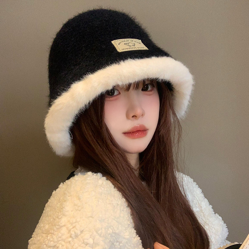 黑色毛绒绒渔夫帽女秋冬季水桶帽