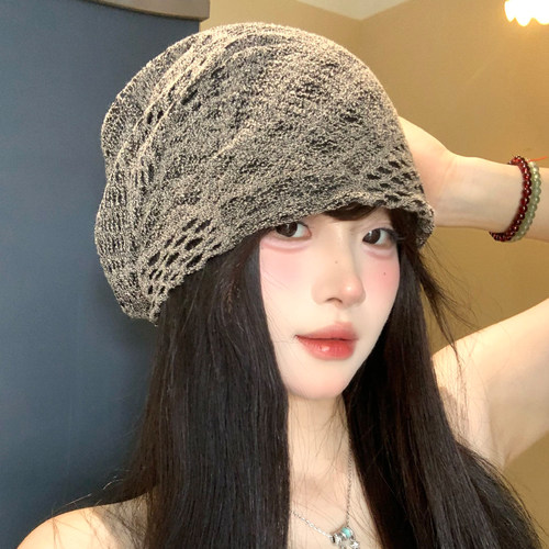美式复古做旧镂空针织堆堆帽