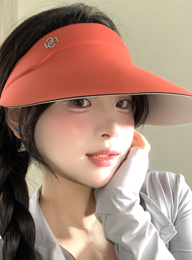 红色无痕空顶防晒帽女夏季防紫外线大帽檐户外骑行遮阳帽子太阳帽