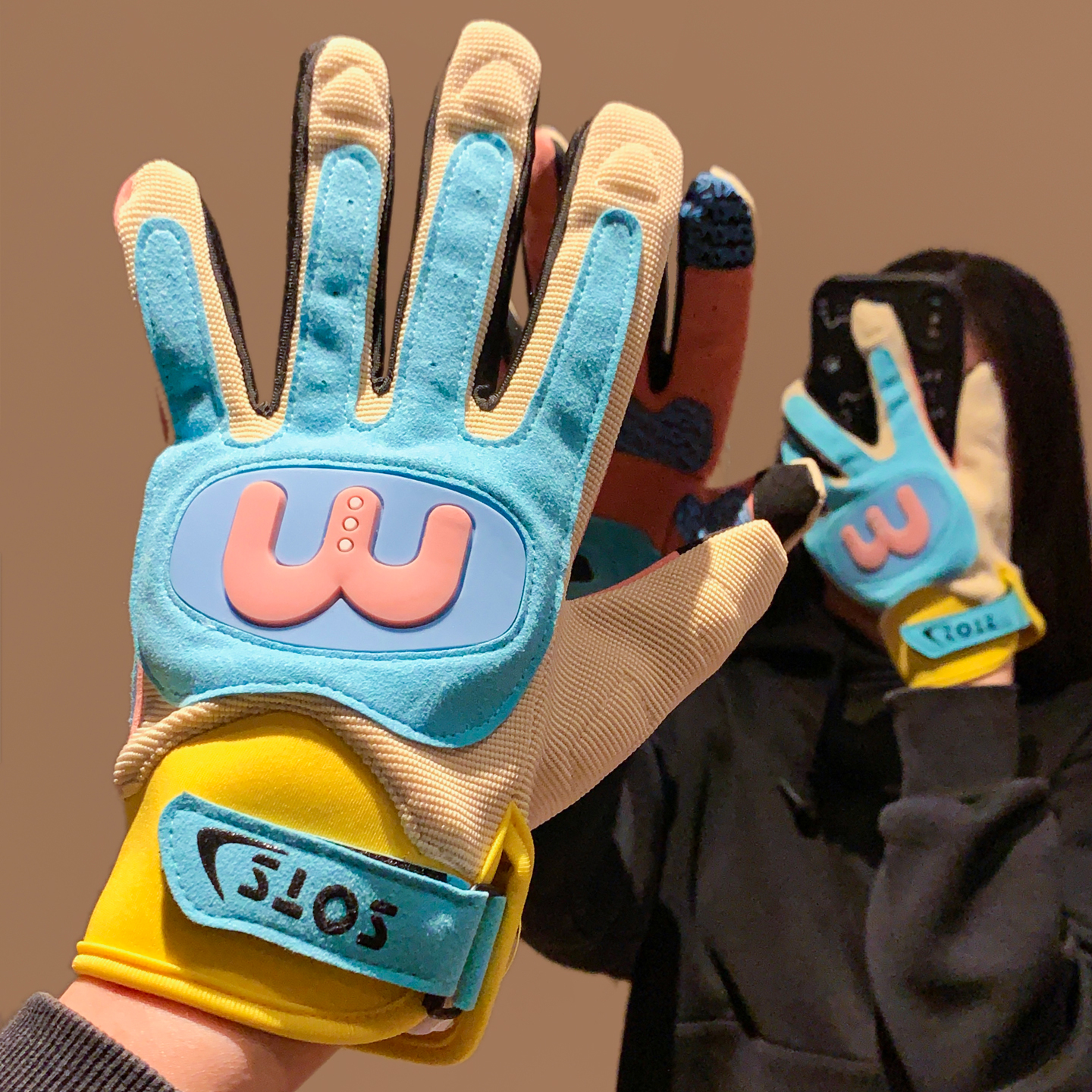 多巴胺蓝色骑行摩托车手套女冬季户外防风电瓶车机车防滑触屏四季