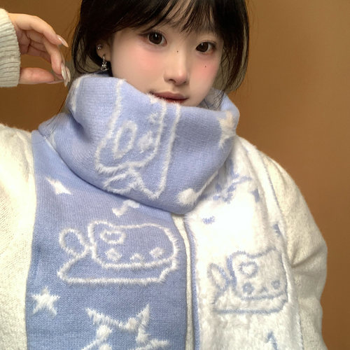 韩系猫咪双面毛绒针织围巾