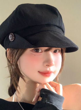 时尚设计感黑色贝雷帽女春夏八角帽子报童帽大头围画家帽2026新款