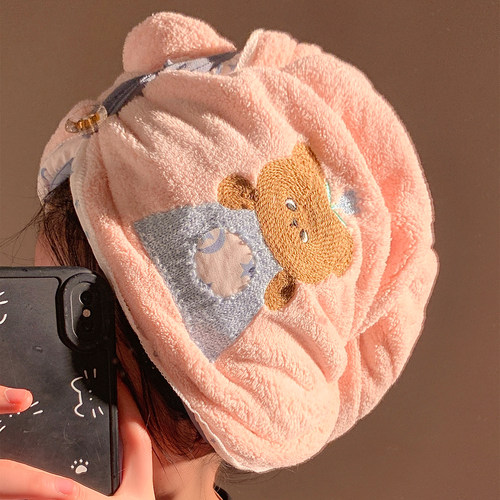 可爱小熊加厚干发帽女超强吸水