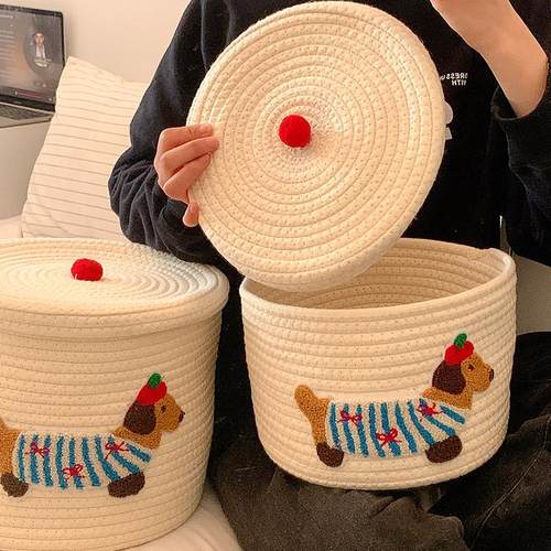 编织大容量带盖收纳桶可爱小狗