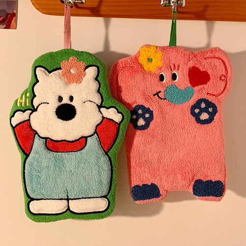 可爱小动物挂式擦手巾加厚珊瑚绒