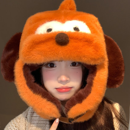 可爱卡通布鲁托快乐小狗雷锋帽子女冬季2025新款毛绒保暖护耳帽子