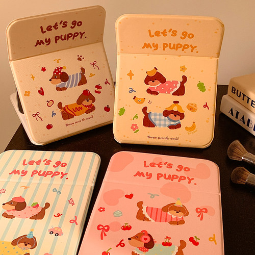 可爱腊肠狗化妆镜桌面手持折叠镜