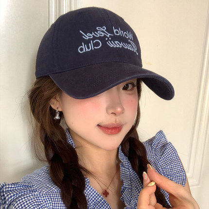 韩系藏青色棒球帽女春夏宽帽檐大脸显脸小大头围鸭舌帽子2026新款