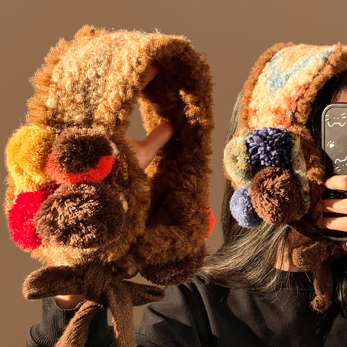 混彩美拉德毛球绑带毛绒耳罩