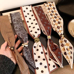 法式复古抽拉波点丝巾项链女高级感系脖长条围巾毛衣链外搭配饰潮