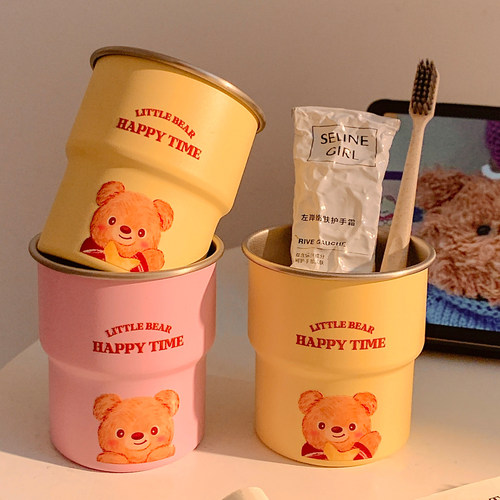 可爱小熊不锈钢漱口杯家用情侣