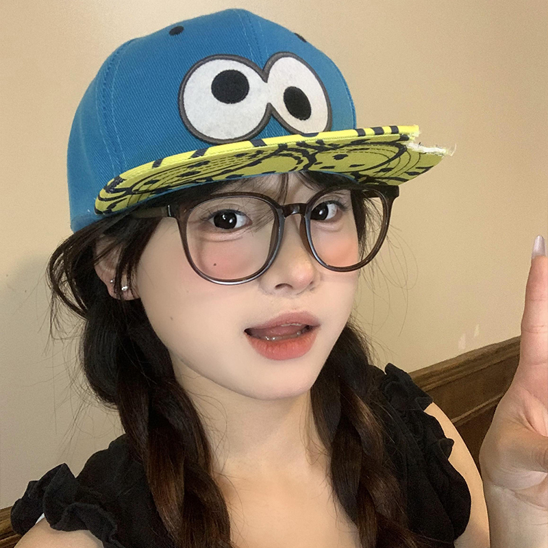 搞怪可爱平沿鸭舌帽子女嘻哈帽