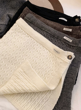 韩系氛围感纽扣针织毛线屁帘女秋冬保暖百搭叠穿半身裙子2025新款