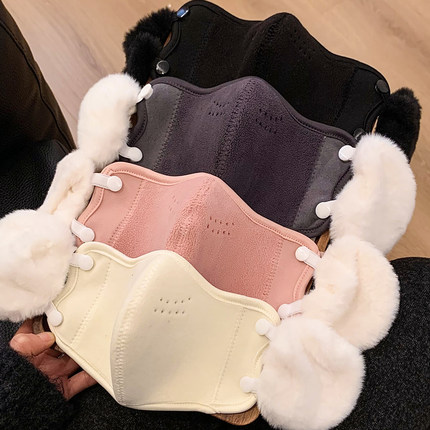 骑行防冻保暖口罩耳罩冬季二合一女加绒加厚防风全脸护耳防护面罩