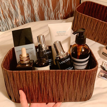 超好收纳~ins仿藤编收纳盒桌面化妆品面膜杂物筐家虐风客厅置物架