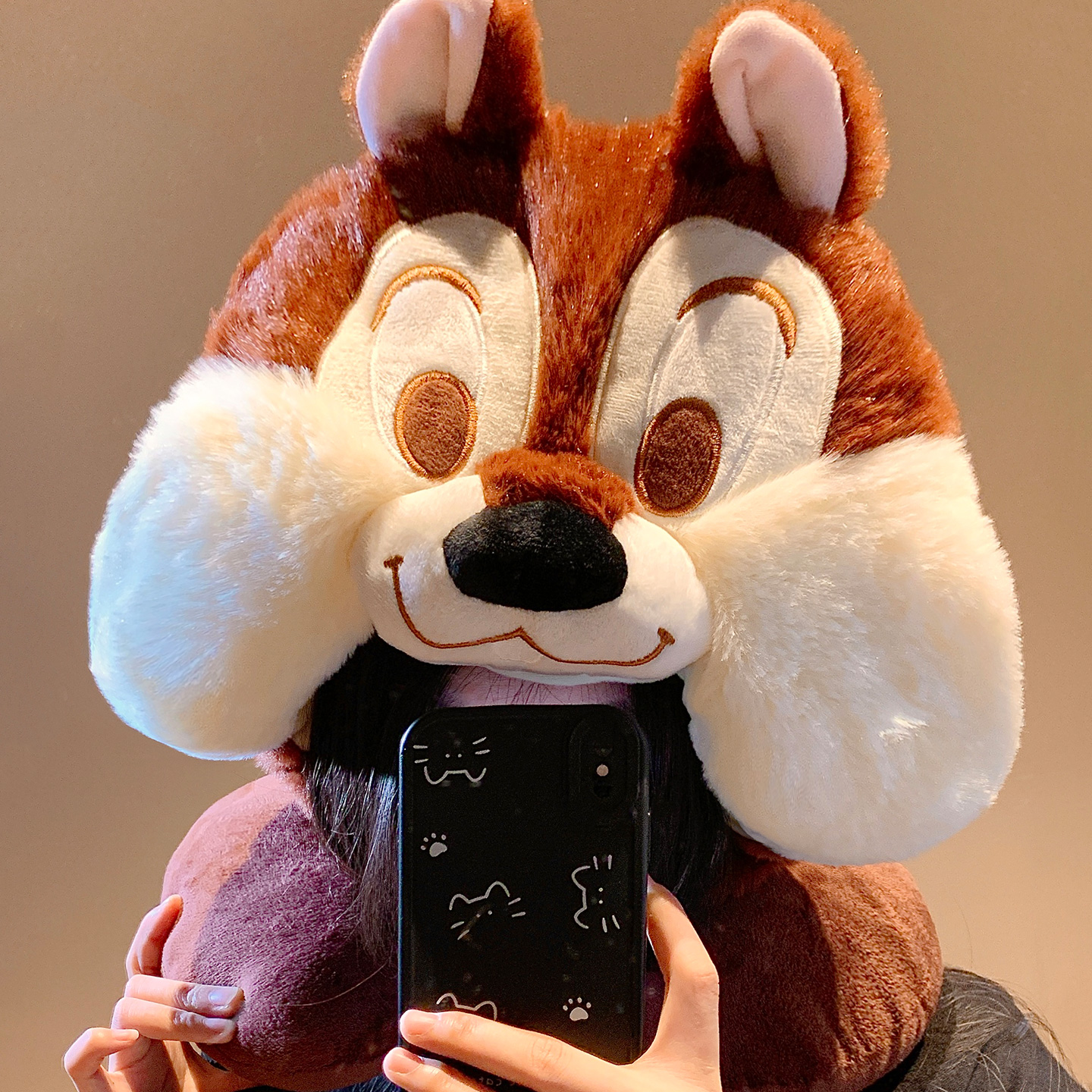 可爱花栗鼠护颈u型枕连帽