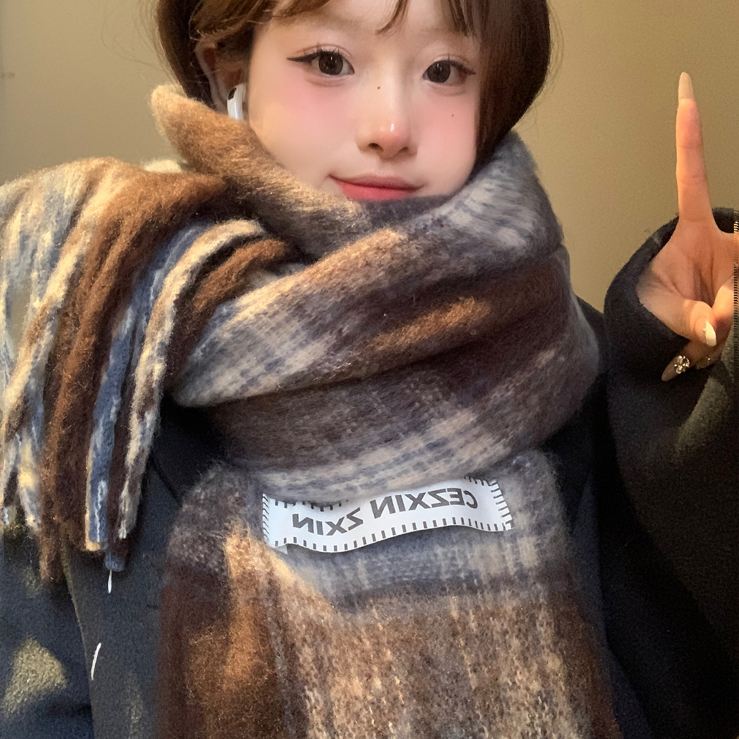 美拉德复古格子围巾秋冬韩系