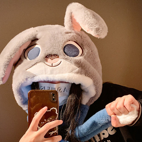 迪士尼朱迪会动的耳朵帽子女秋冬