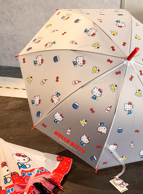 hellokitty正版透明雨伞可爱女孩儿童学生自动长柄伞晴雨两用大号