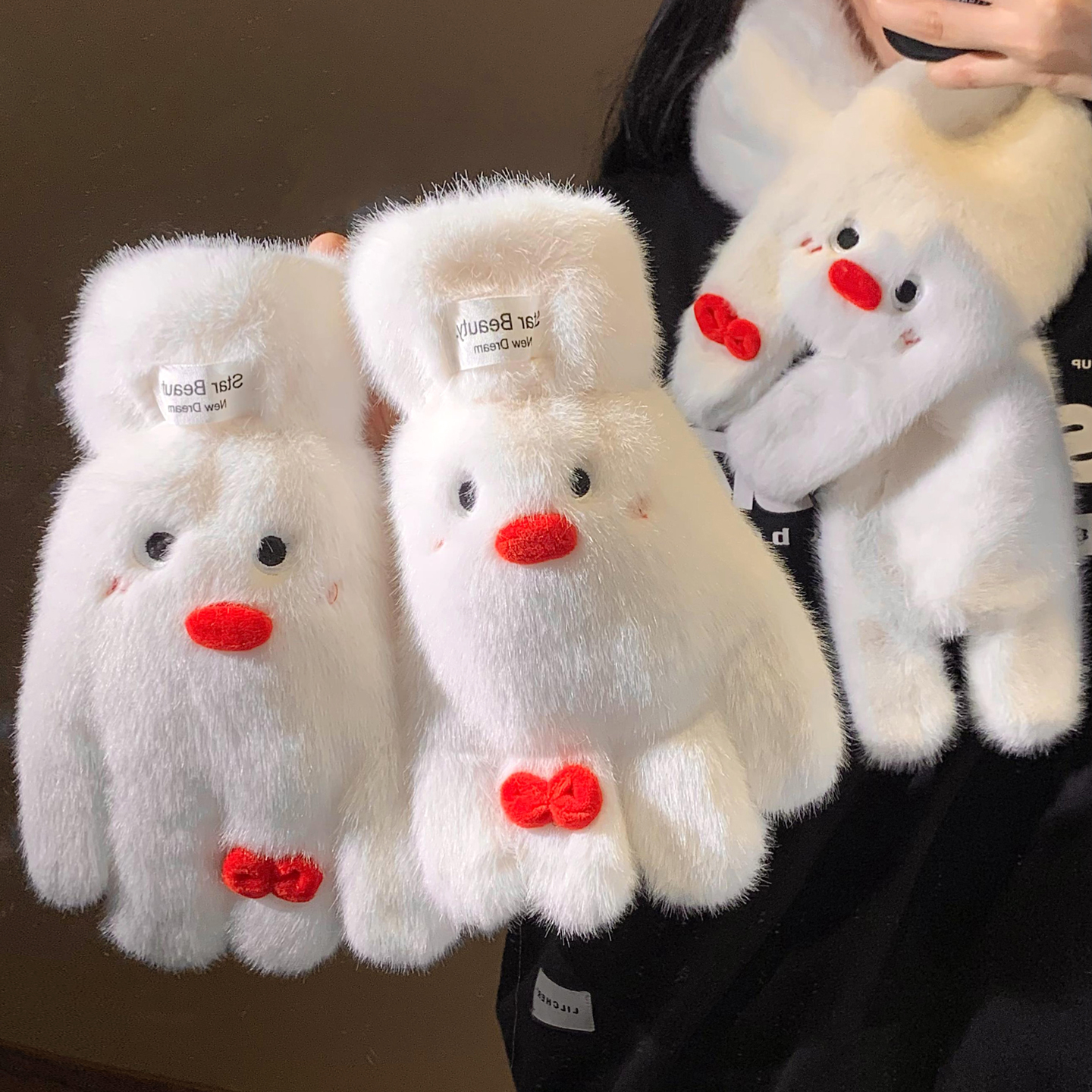 可爱企鹅毛绒五指手套女冬季加绒加厚保暖分指骑行车御寒防风防冻