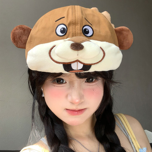 可爱小河狸双面可戴鸭舌帽子