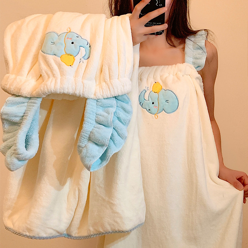 可爱小象吊带浴裙浴巾女吸水裹巾