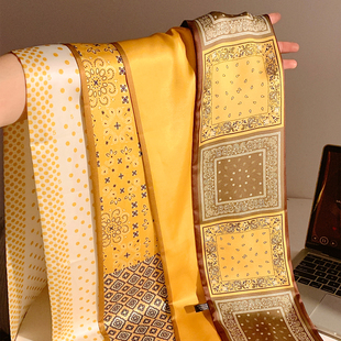 复古黄色长条丝巾女春夏系脖高级感百搭装饰飘带发带领巾2026新款