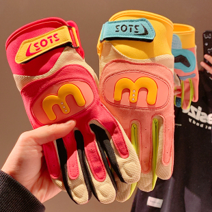 多巴胺摩托车五指手套女可爱户外防风骑行电瓶车防滑触屏四季 通用