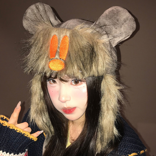 可爱米奇耳朵毛绒护耳帽子女冬季加厚保暖防寒骑行雷锋帽飞行帽潮