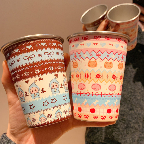 可爱费尔岛风不锈钢漱口杯