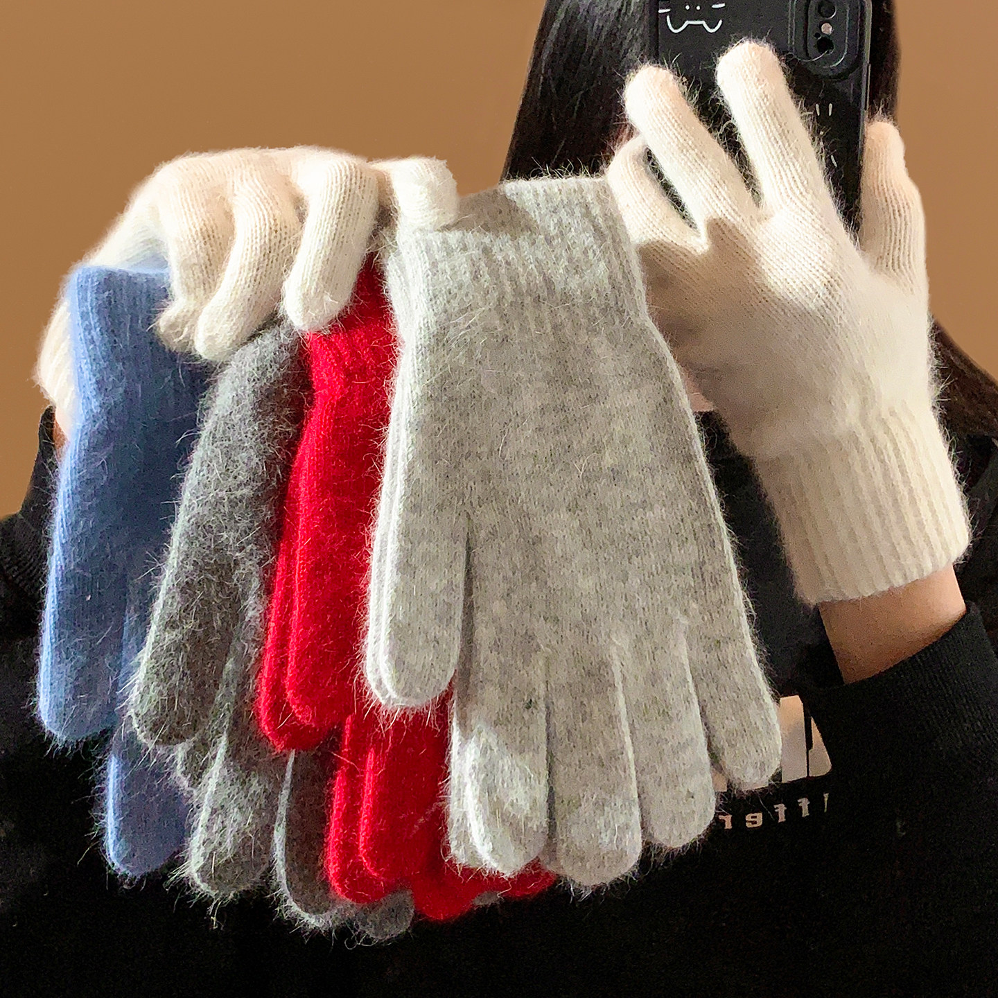 韩系纯色兔毛针织五指手套女士冬季2025新款加厚保暖骑行分指防寒,服饰配件/皮带/帽子/围巾,手套,淘宝优惠券,粉丝福利购,淘宝优惠卷