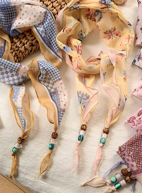 小众配饰项链女长条绑发飘带丝巾