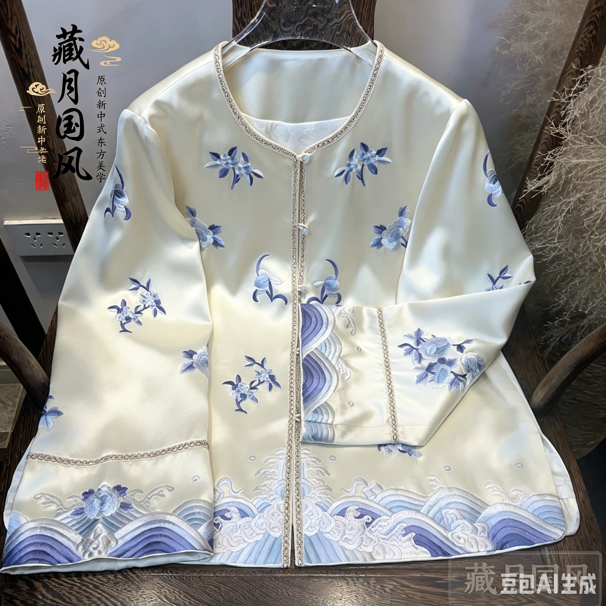 【青花瓷】藏月国风新中式重工刺上衣
